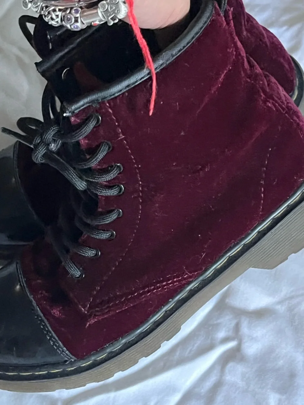 Dr marten pooch burgundy velvet kids boots size 3